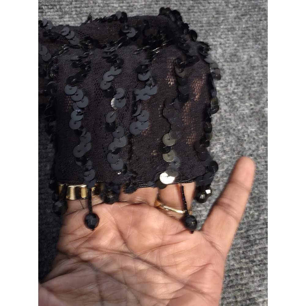 Vintage 80s Climax Karen Okada Black Sequin Backless Mini Dress Size 7/8 - Picture 4 of 7